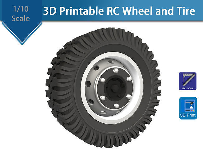 3D printable - RC Truck wheel and tire kit  3D print model