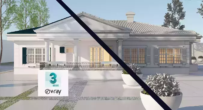 Classic white house Low-poly 3D model