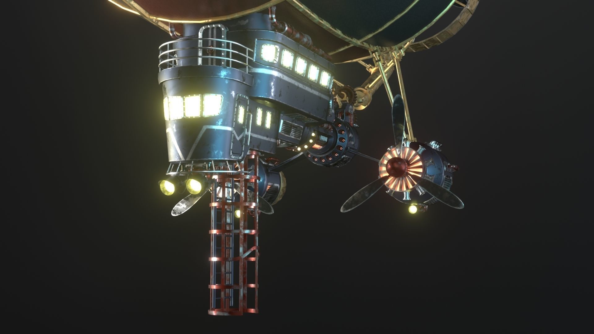 Low-Poly Airship steampunk hot air balloon 3D model_1