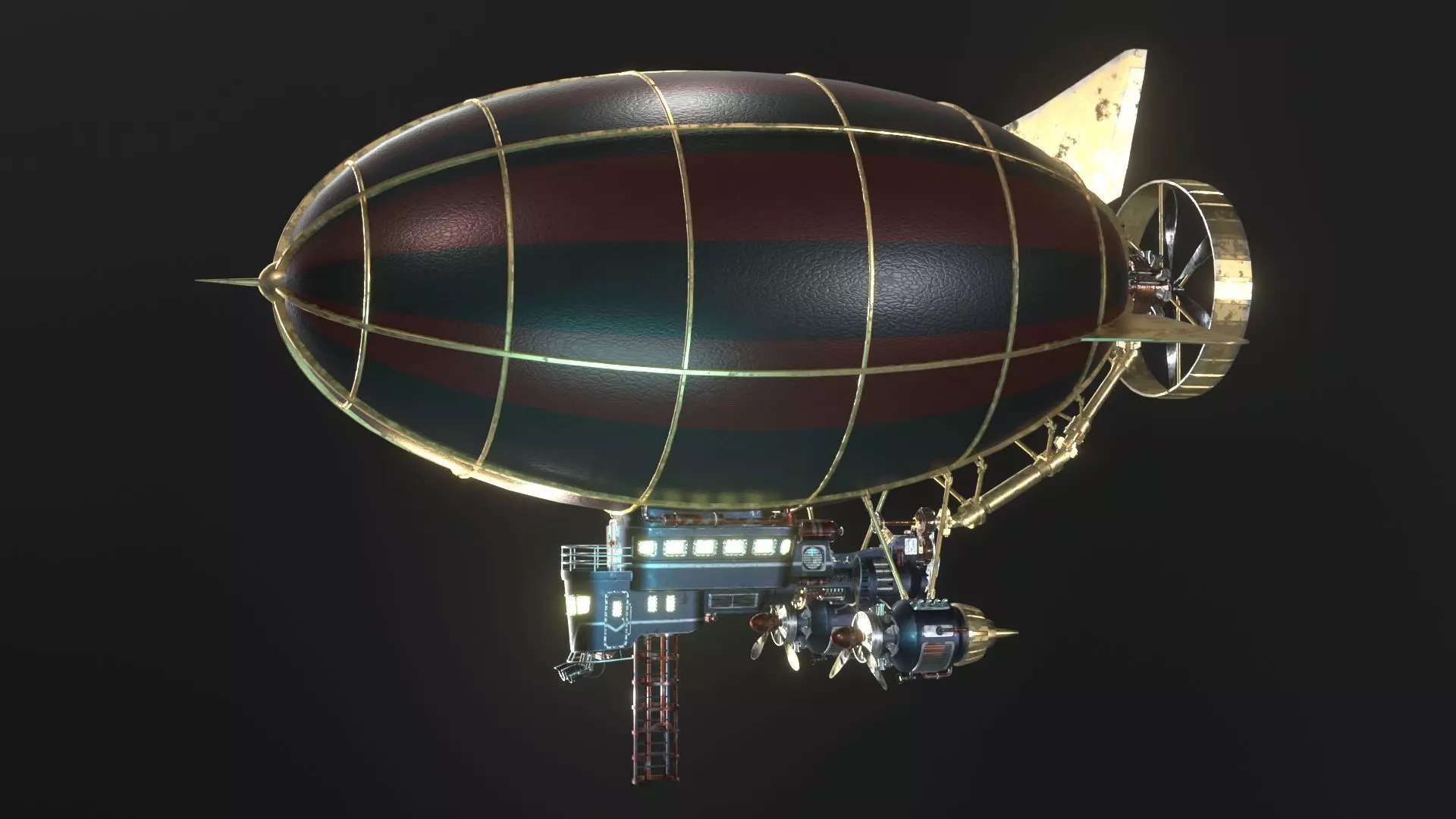 Low-Poly Airship steampunk hot air balloon 3D model_0