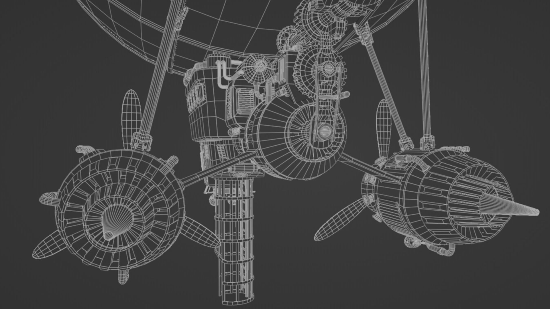 Low-Poly Airship steampunk hot air balloon 3D model_13