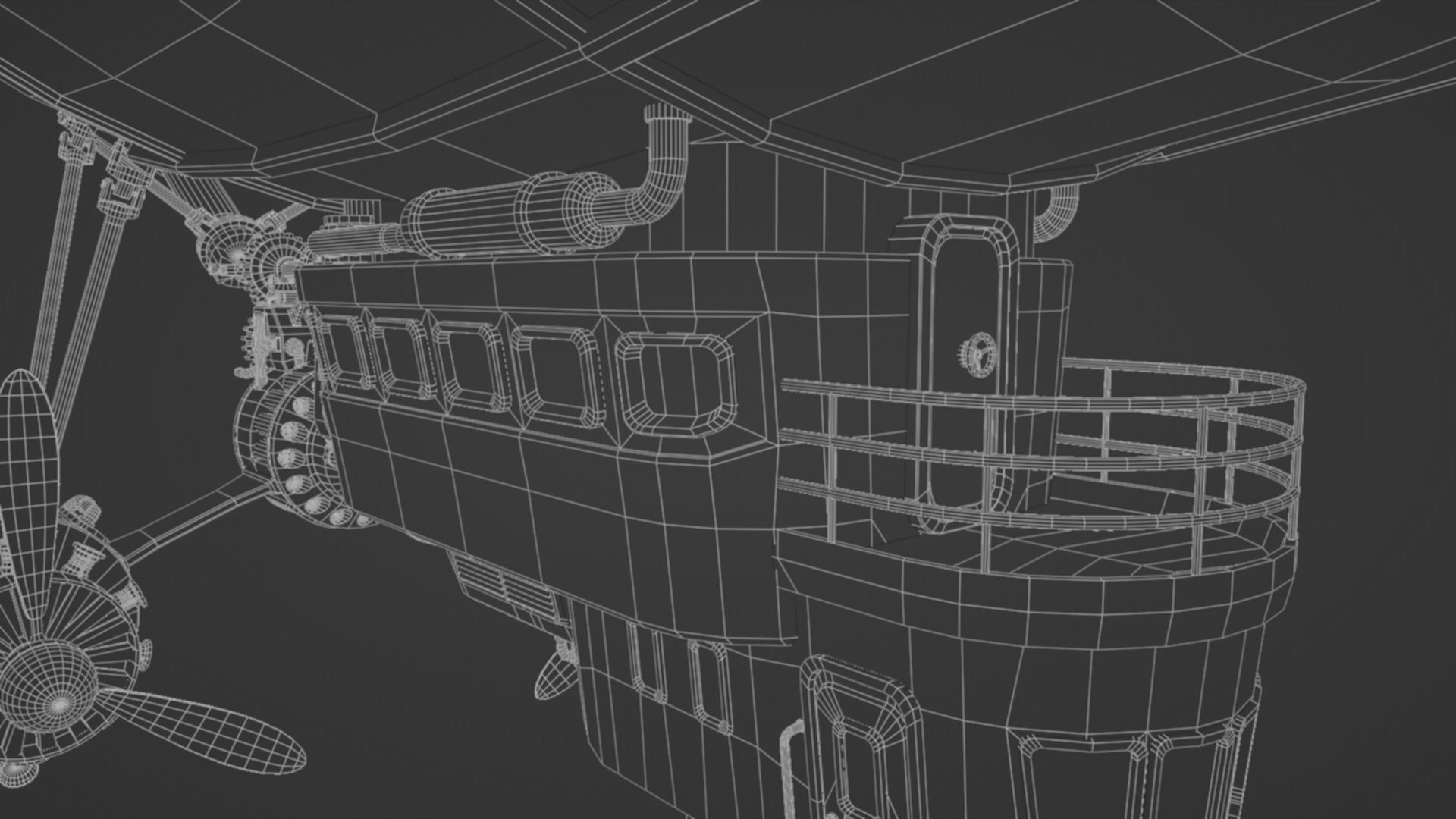 Low-Poly Airship steampunk hot air balloon 3D model_11