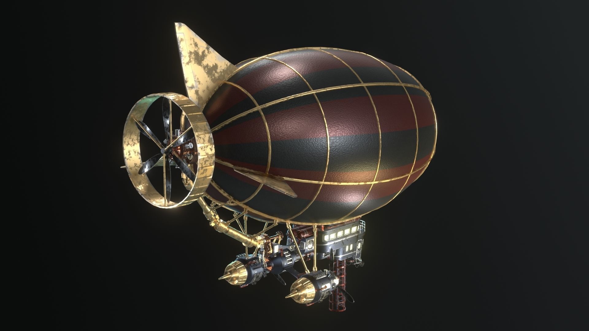 Low-Poly Airship steampunk hot air balloon 3D model_3