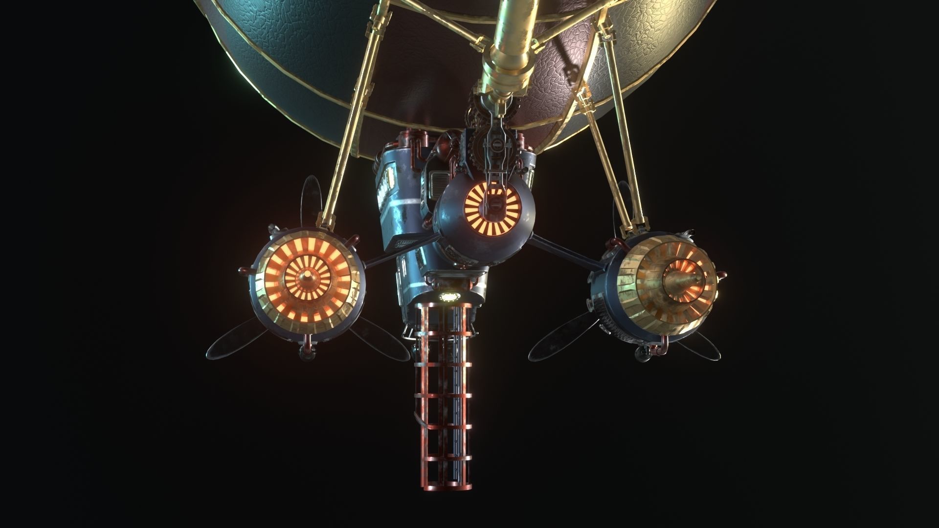 Low-Poly Airship steampunk hot air balloon 3D model_5