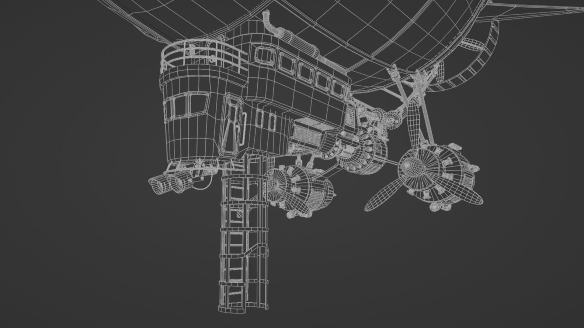 Low-Poly Airship steampunk hot air balloon 3D model_9