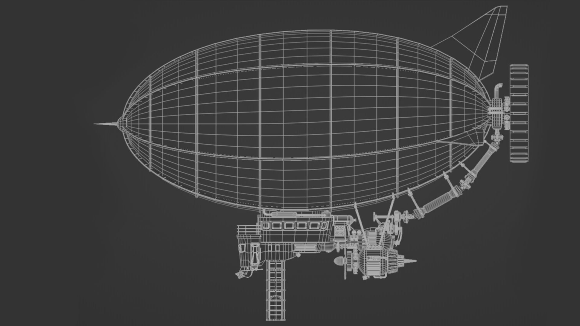 Low-Poly Airship steampunk hot air balloon 3D model_12