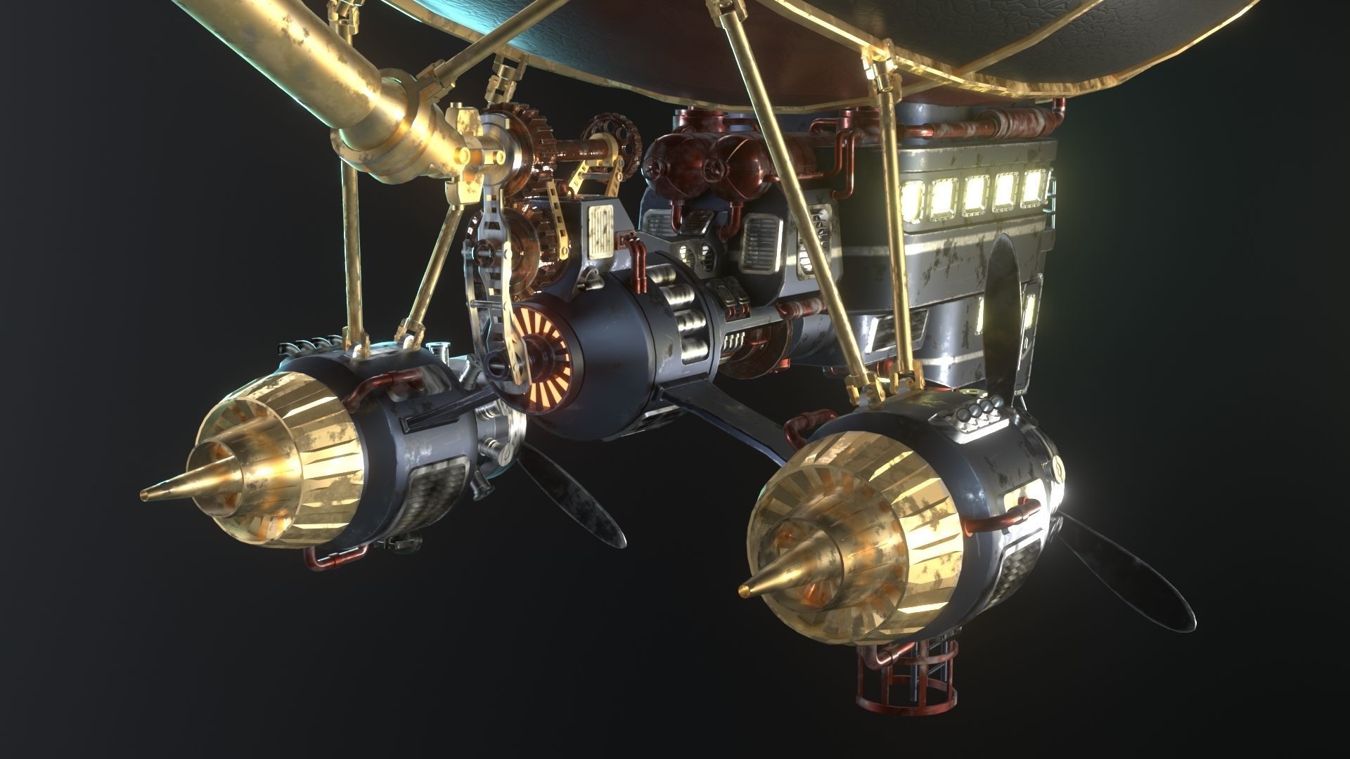 Low-Poly Airship steampunk hot air balloon 3D model_4