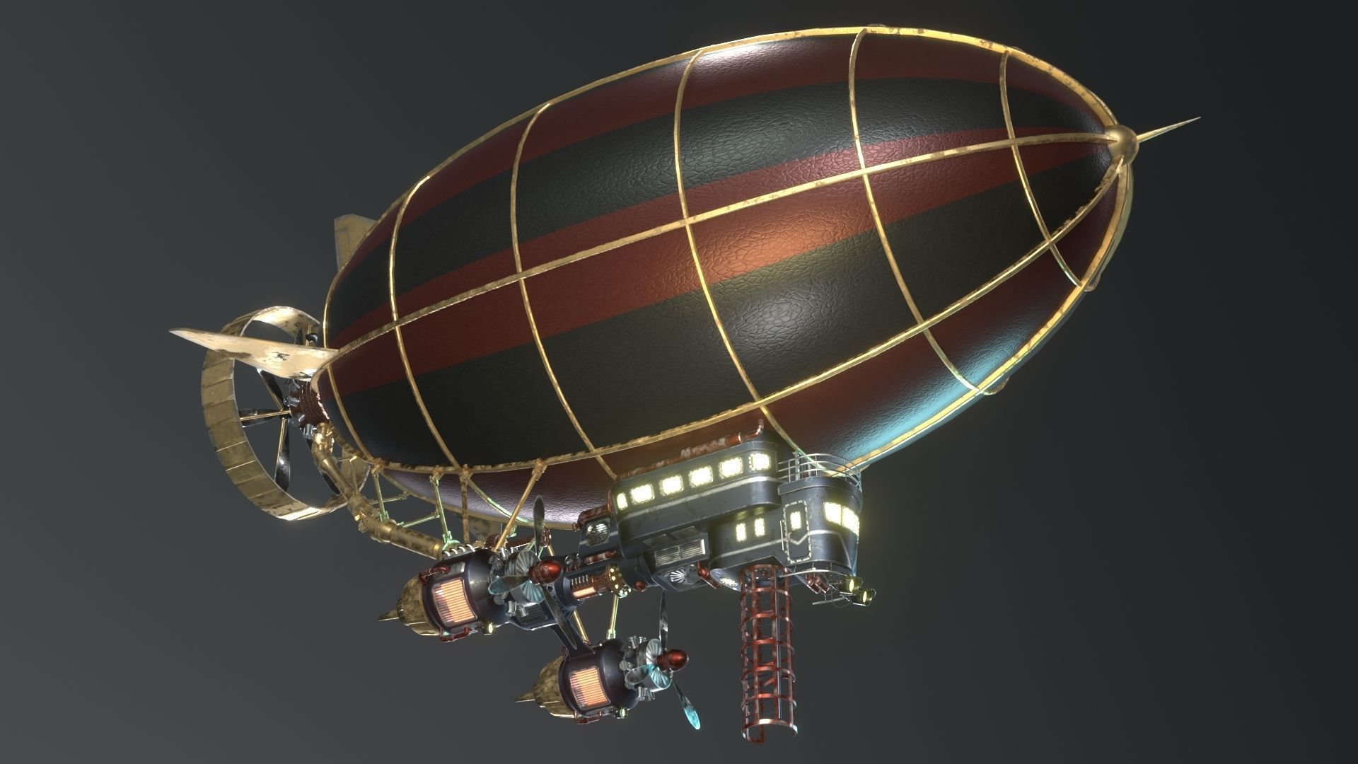 Low-Poly Airship steampunk hot air balloon 3D model_2