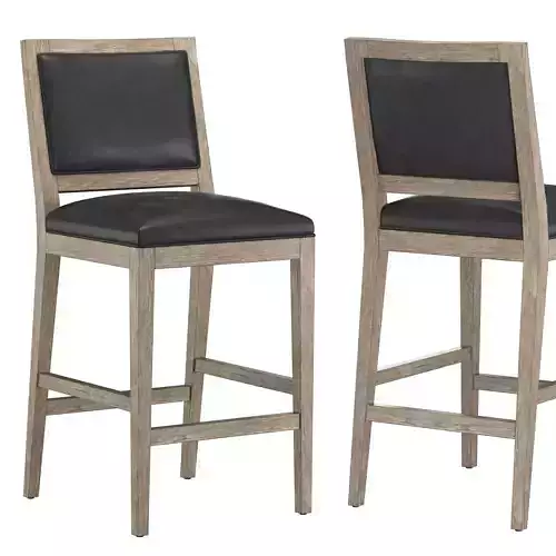 FRENCH CONTEMPORARY SQUARE LEATHER BAR and COUNTER STOOL