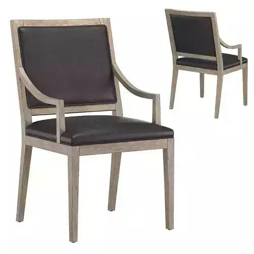 FRENCH CONTEMPORARY SQUARE LEATHER SLOPE DINING ARMCHAIR