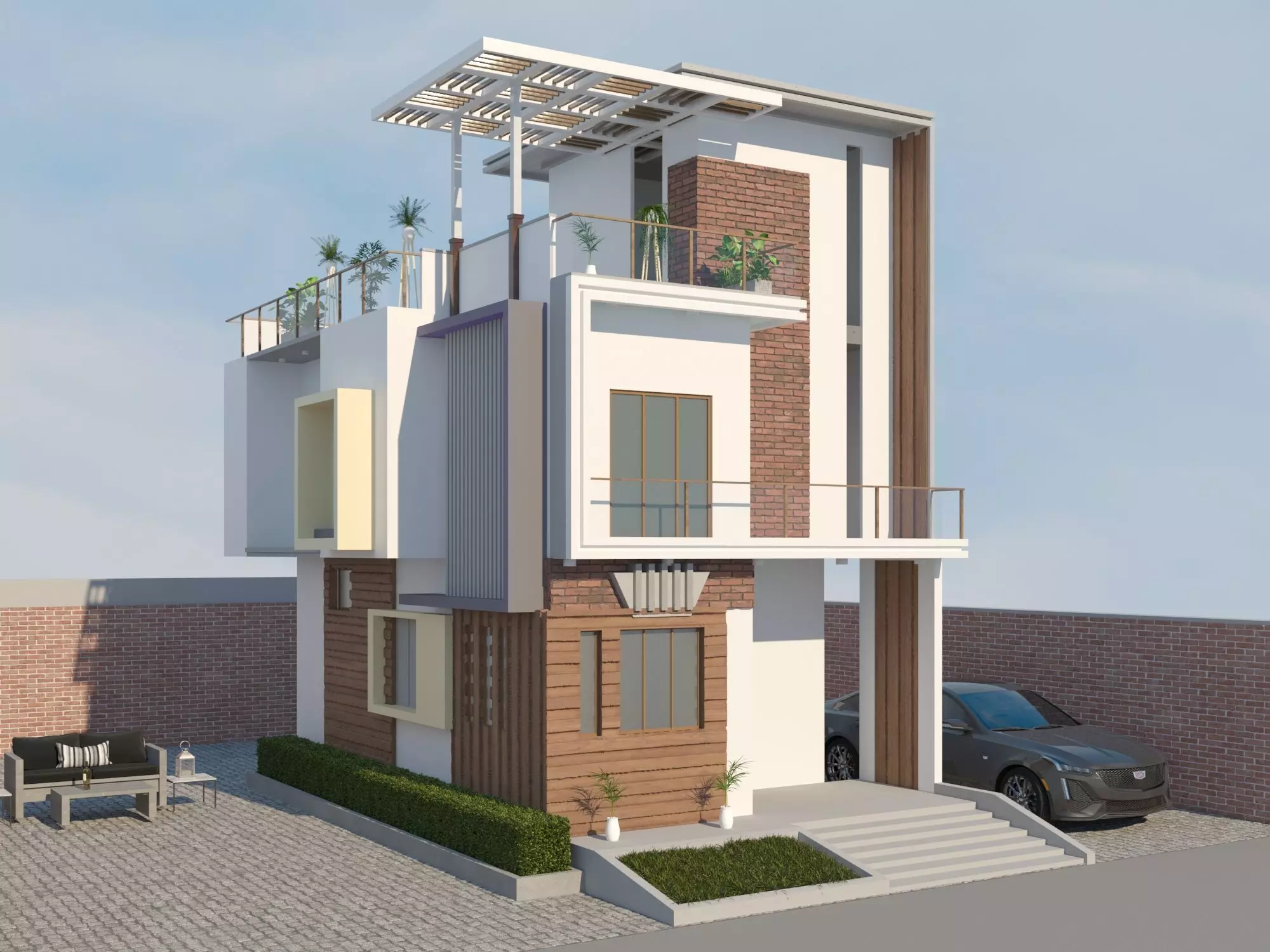 High-tech designed home only exterior of a model is available 3D model_0