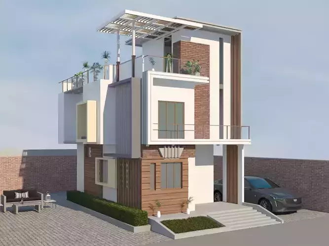 High-tech designed home only exterior of a model is available 3D model