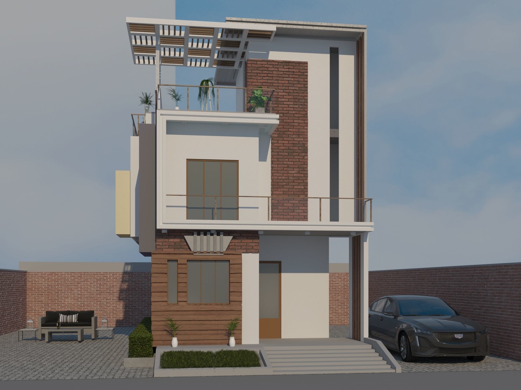 High-tech designed home only exterior of a model is available 3D model_2