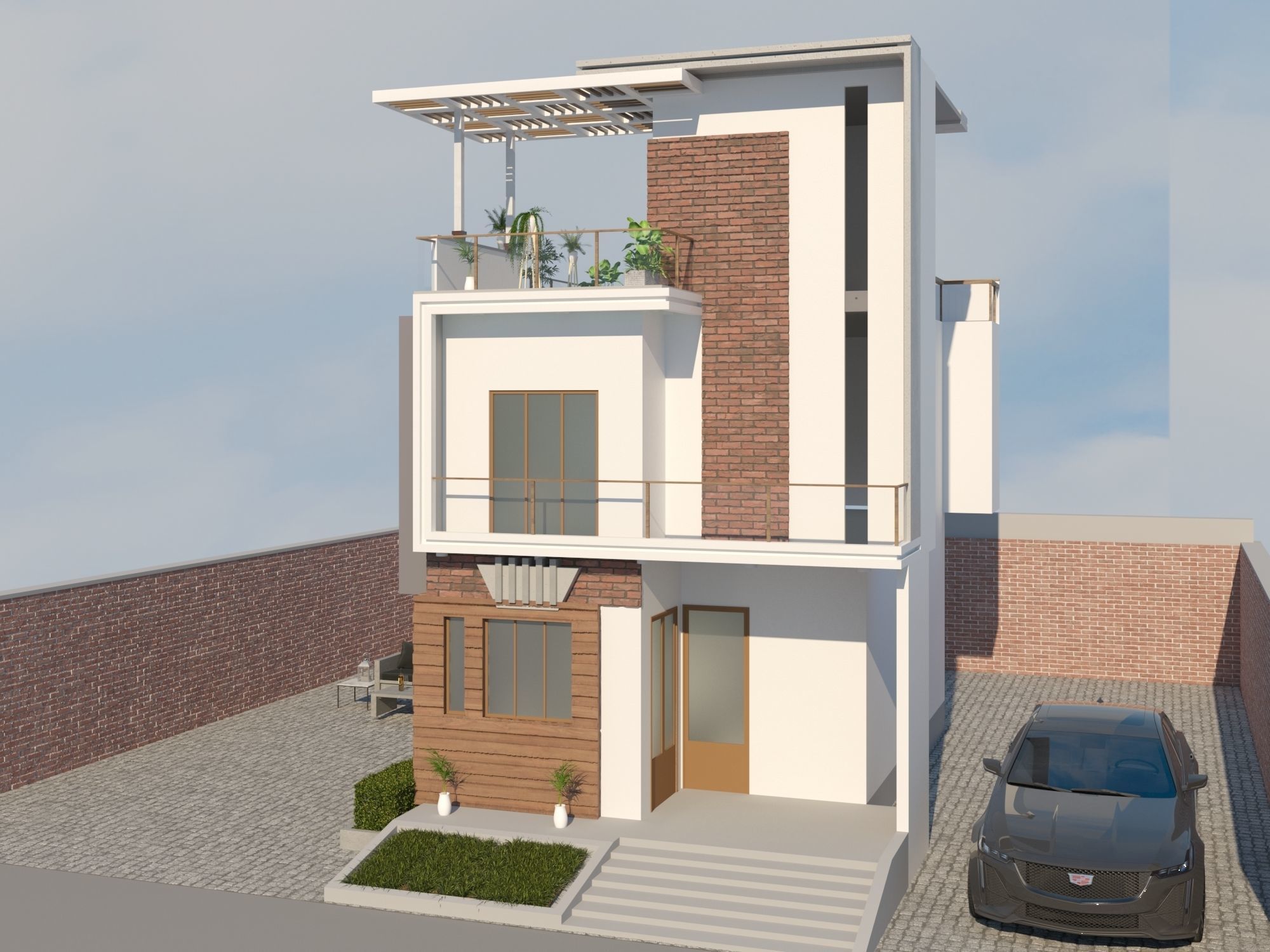 High-tech designed home only exterior of a model is available 3D model_1