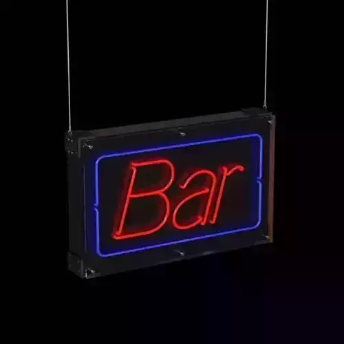 Red And Blue Hanging Neon Bar Sign