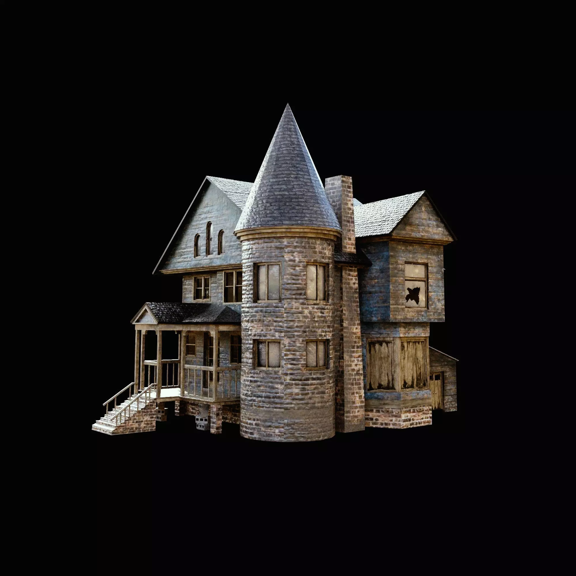 Mansion old PBR texture Low-poly 3D model