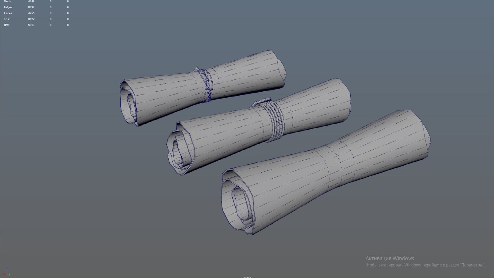Set of three papyrus scrolls PBR  Low-poly 3D model_6
