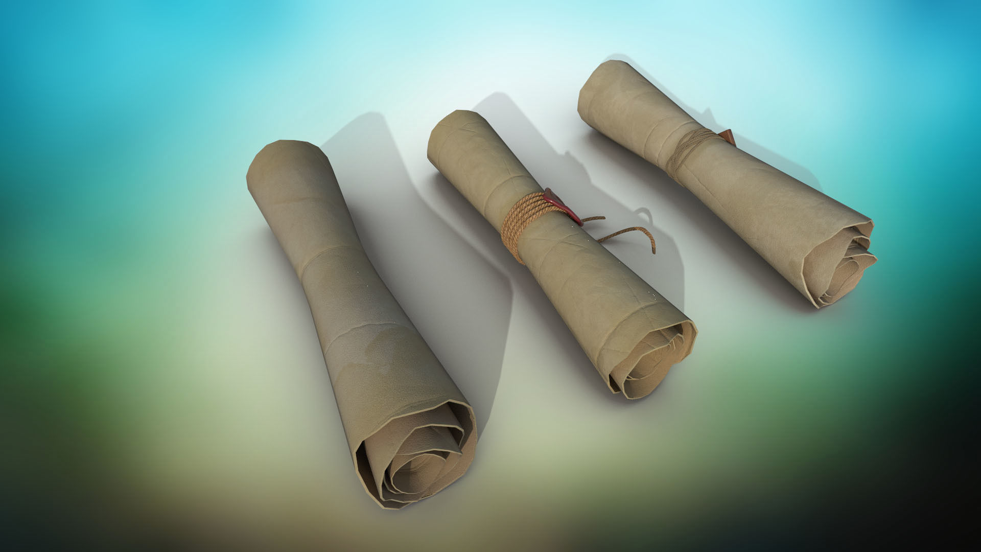 Set of three papyrus scrolls PBR  Low-poly 3D model_2