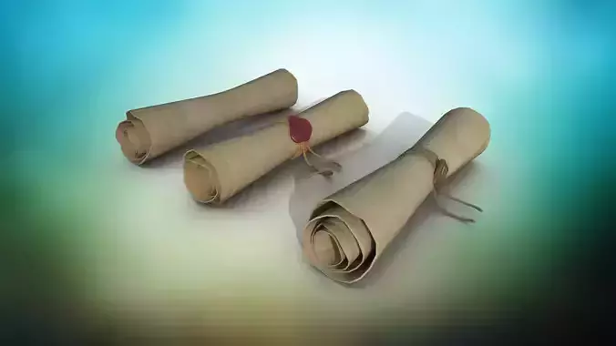 Set of three papyrus scrolls PBR  Low-poly 3D model