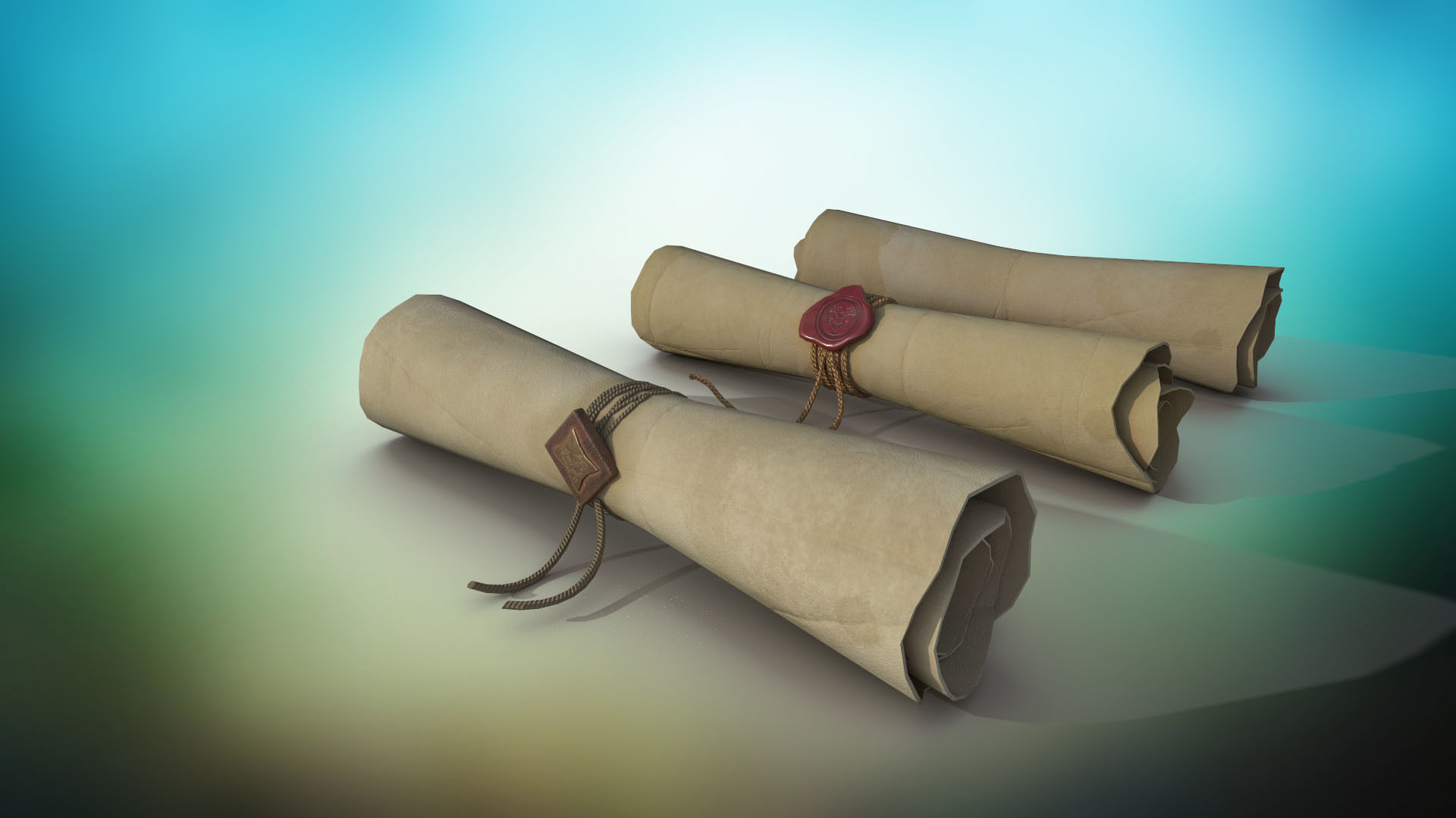 Set of three papyrus scrolls PBR  Low-poly 3D model_3