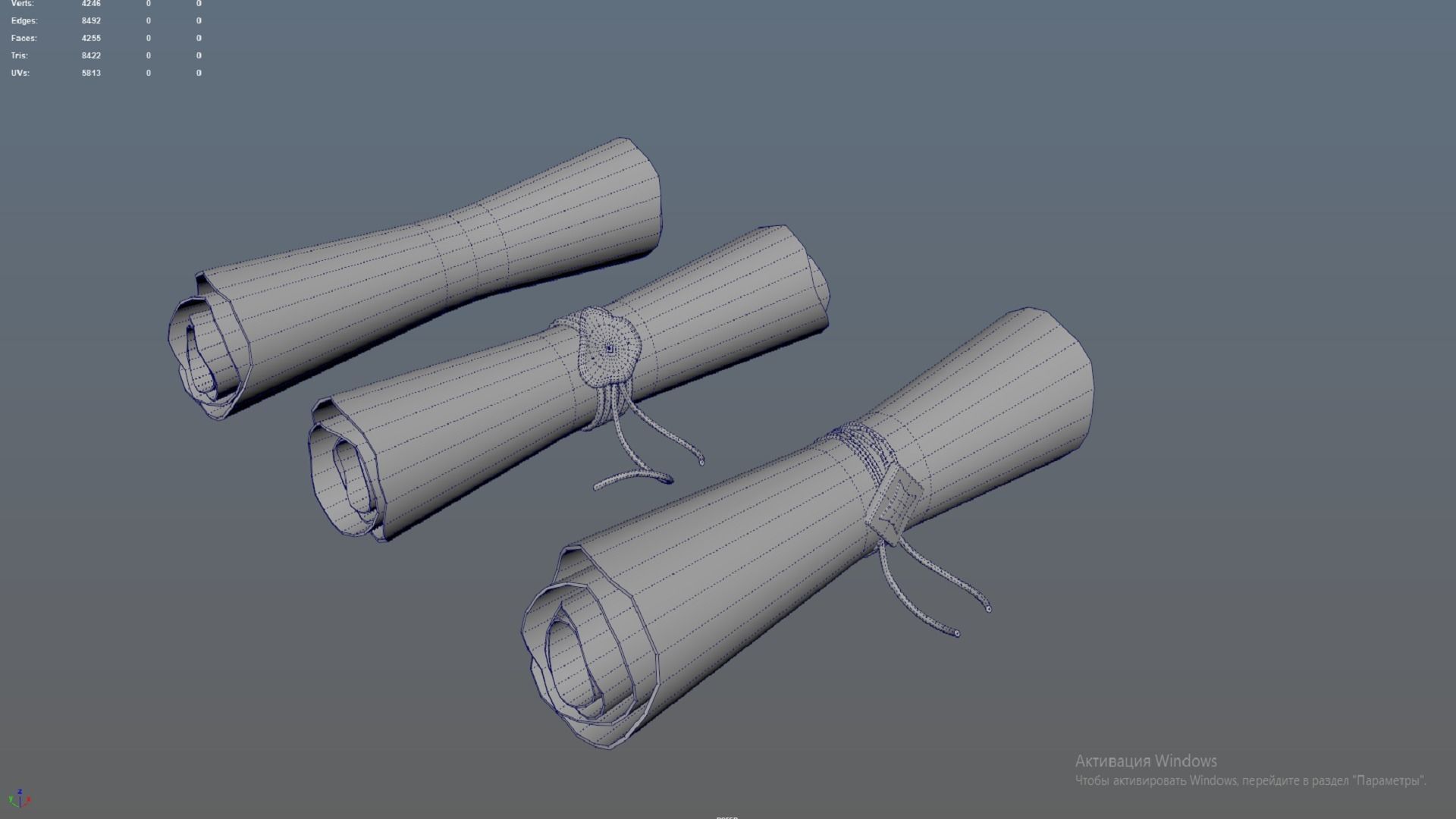 Set of three papyrus scrolls PBR  Low-poly 3D model_5