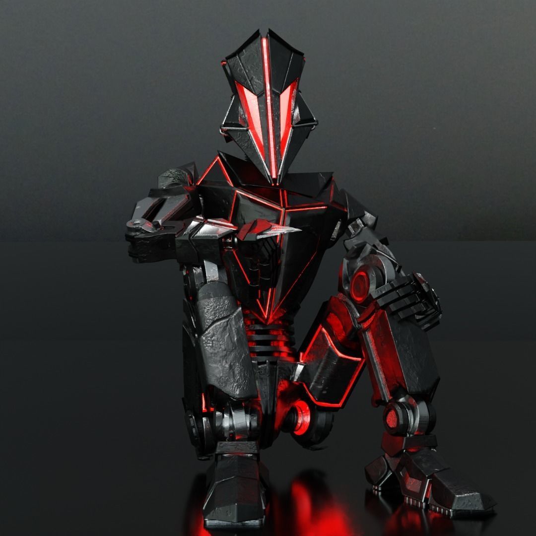 Sci-Fi Red Robot 3D model_2