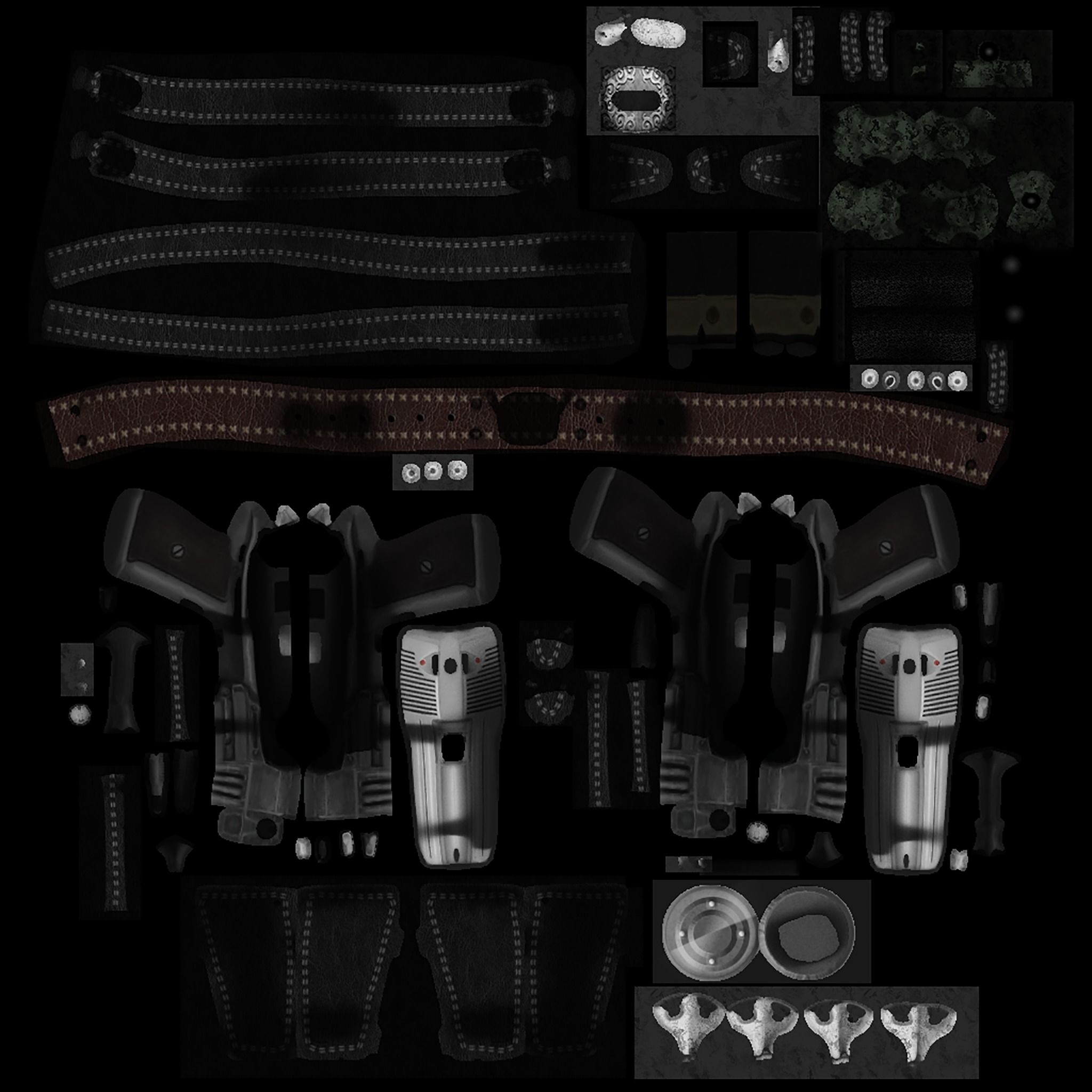 Combat Girl Belt Gun and Holster Set Low-poly 3D model_9