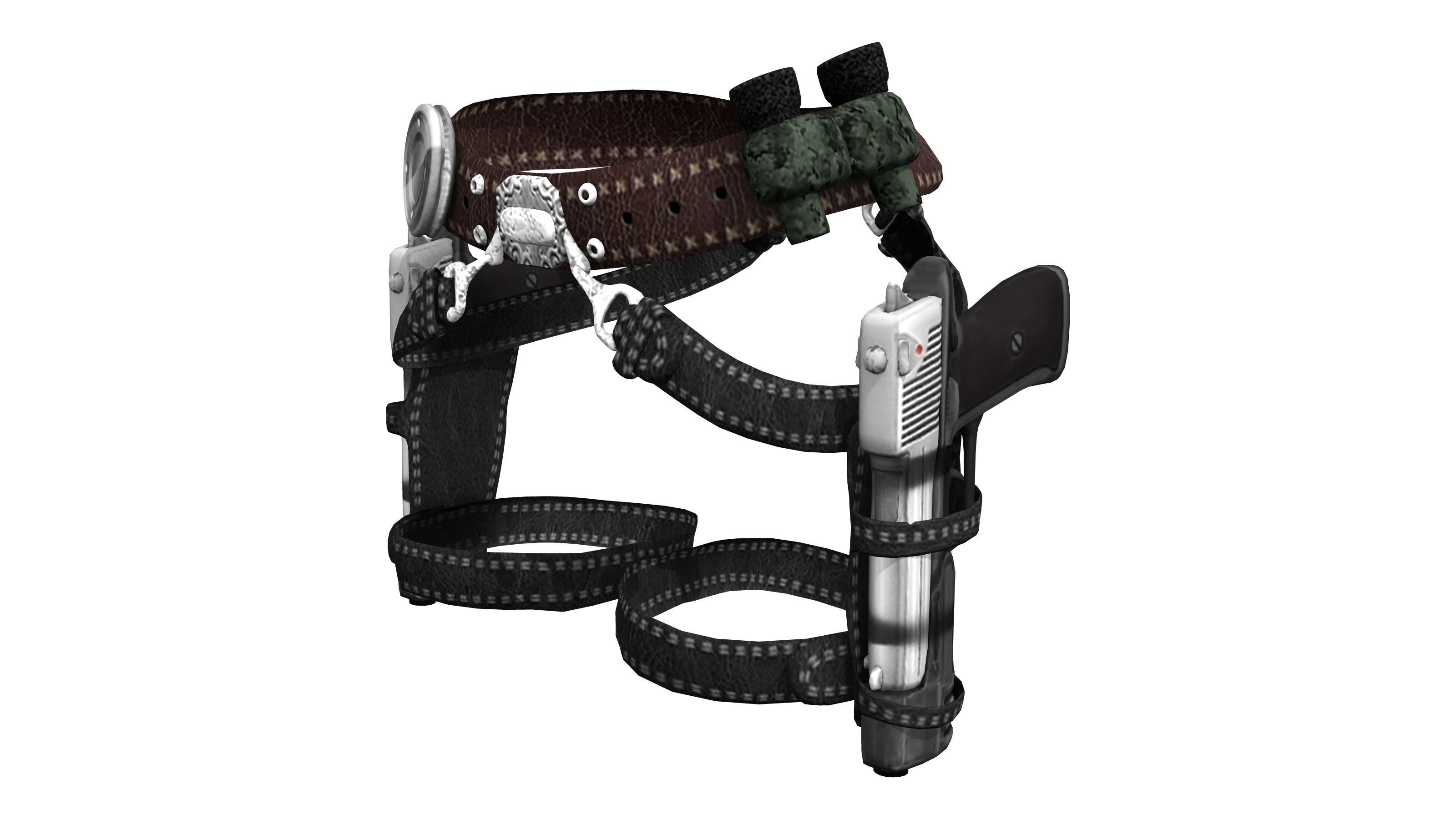 Combat Girl Belt Gun and Holster Set Low-poly 3D model_2