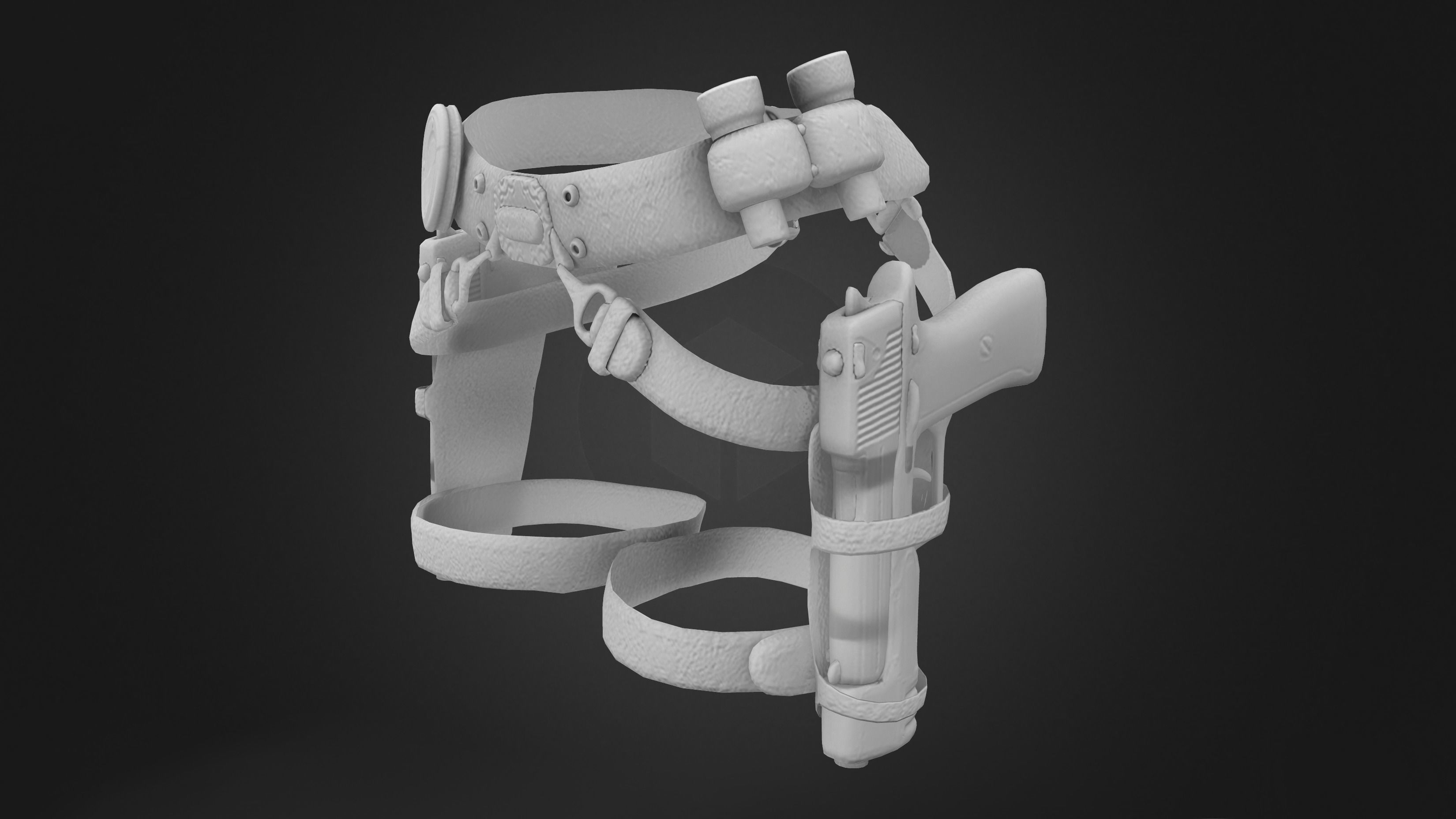 Combat Girl Belt Gun and Holster Set Low-poly 3D model_8