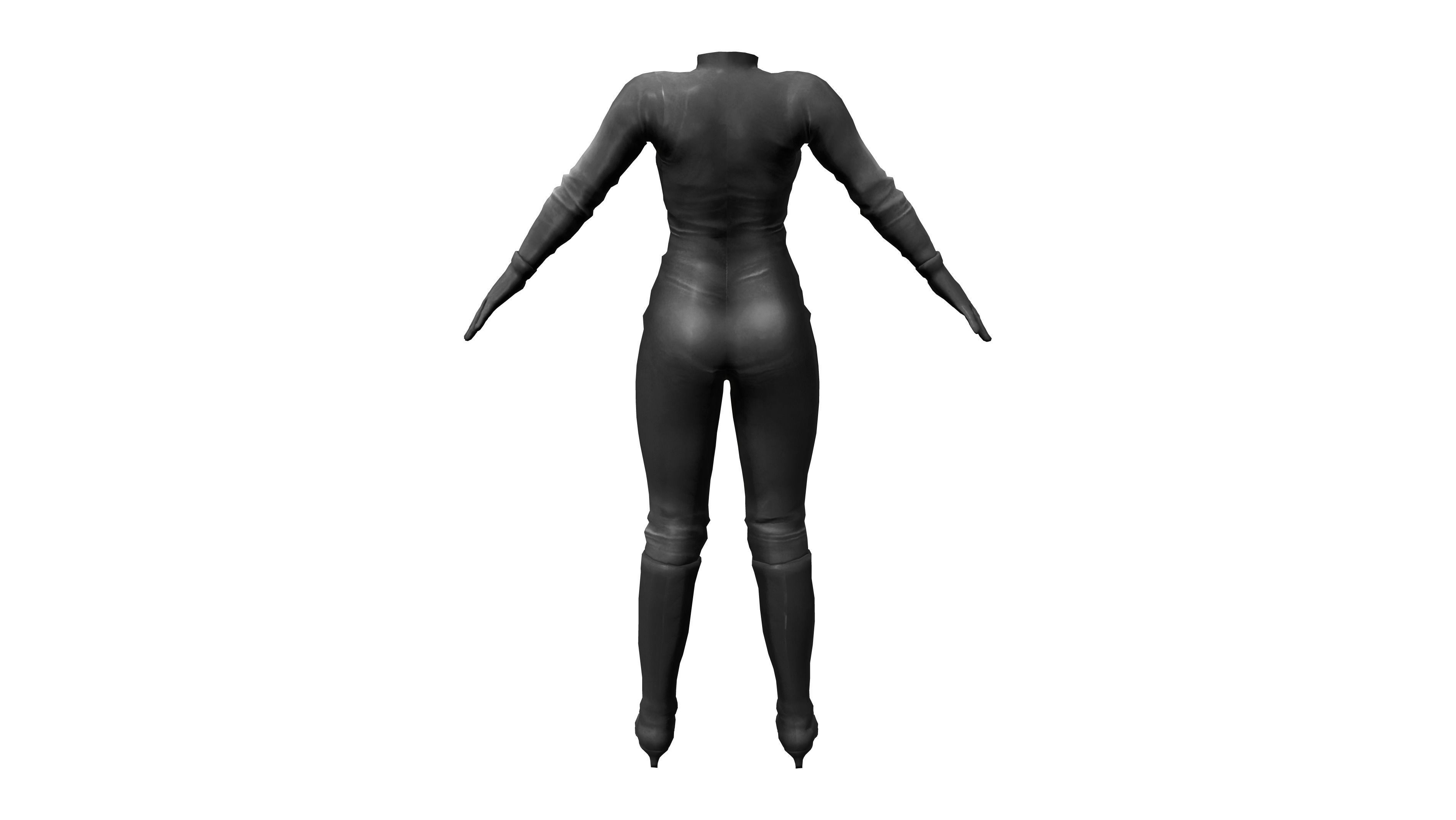 Front Zip Open Catsuit Low-poly 3D model_4