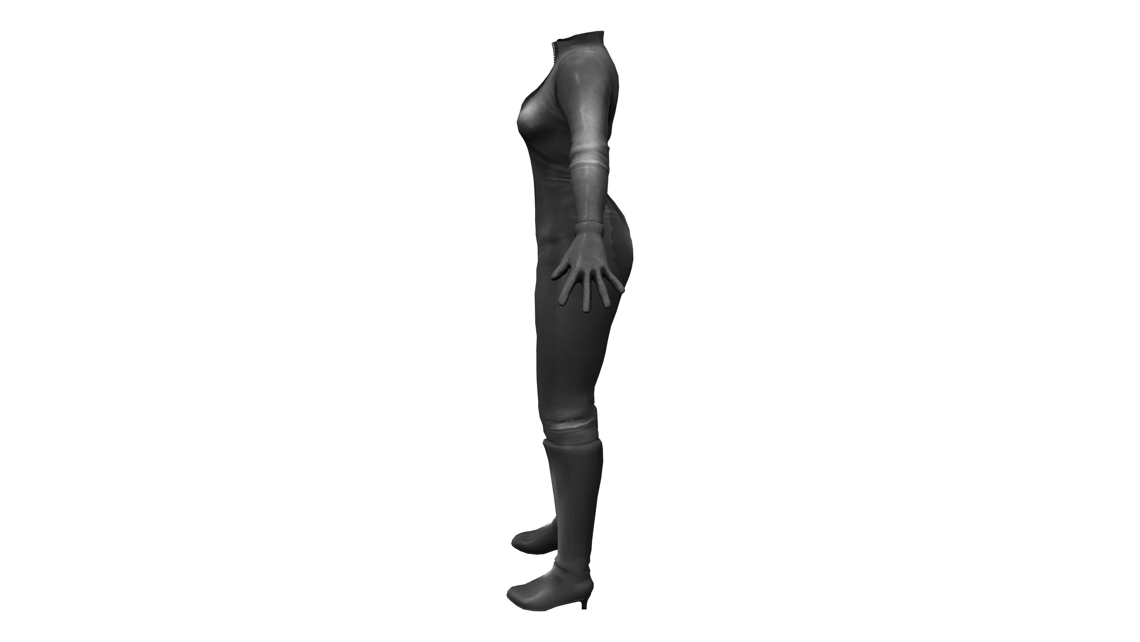 Front Zip Open Catsuit Low-poly 3D model_3