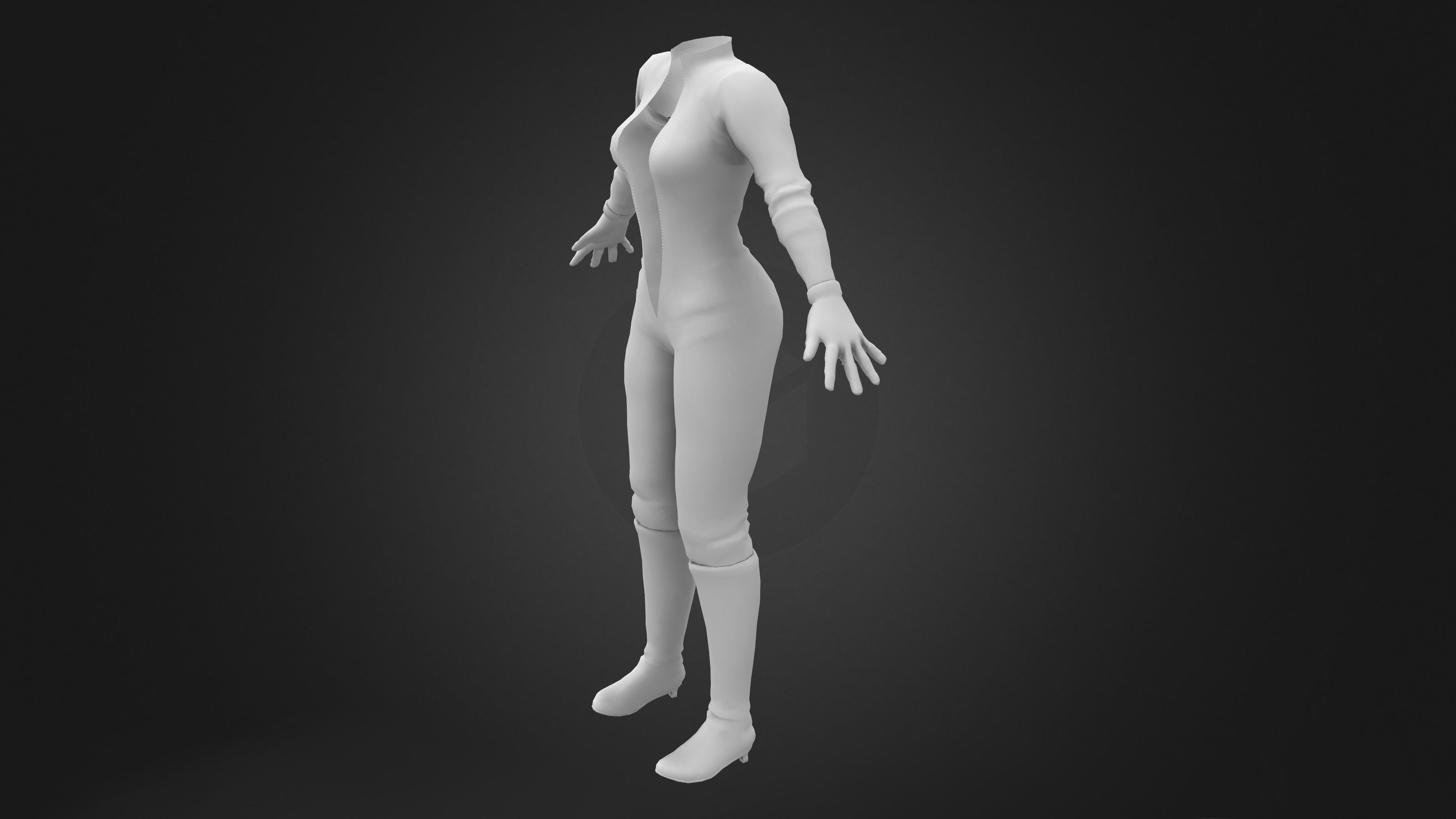 Front Zip Open Catsuit Low-poly 3D model_8