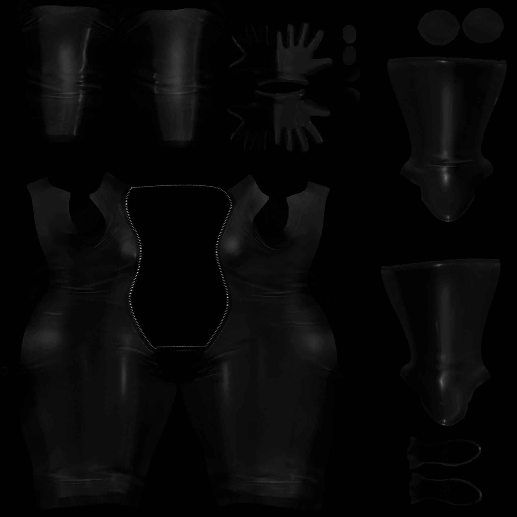 Front Zip Open Catsuit Low-poly 3D model_9