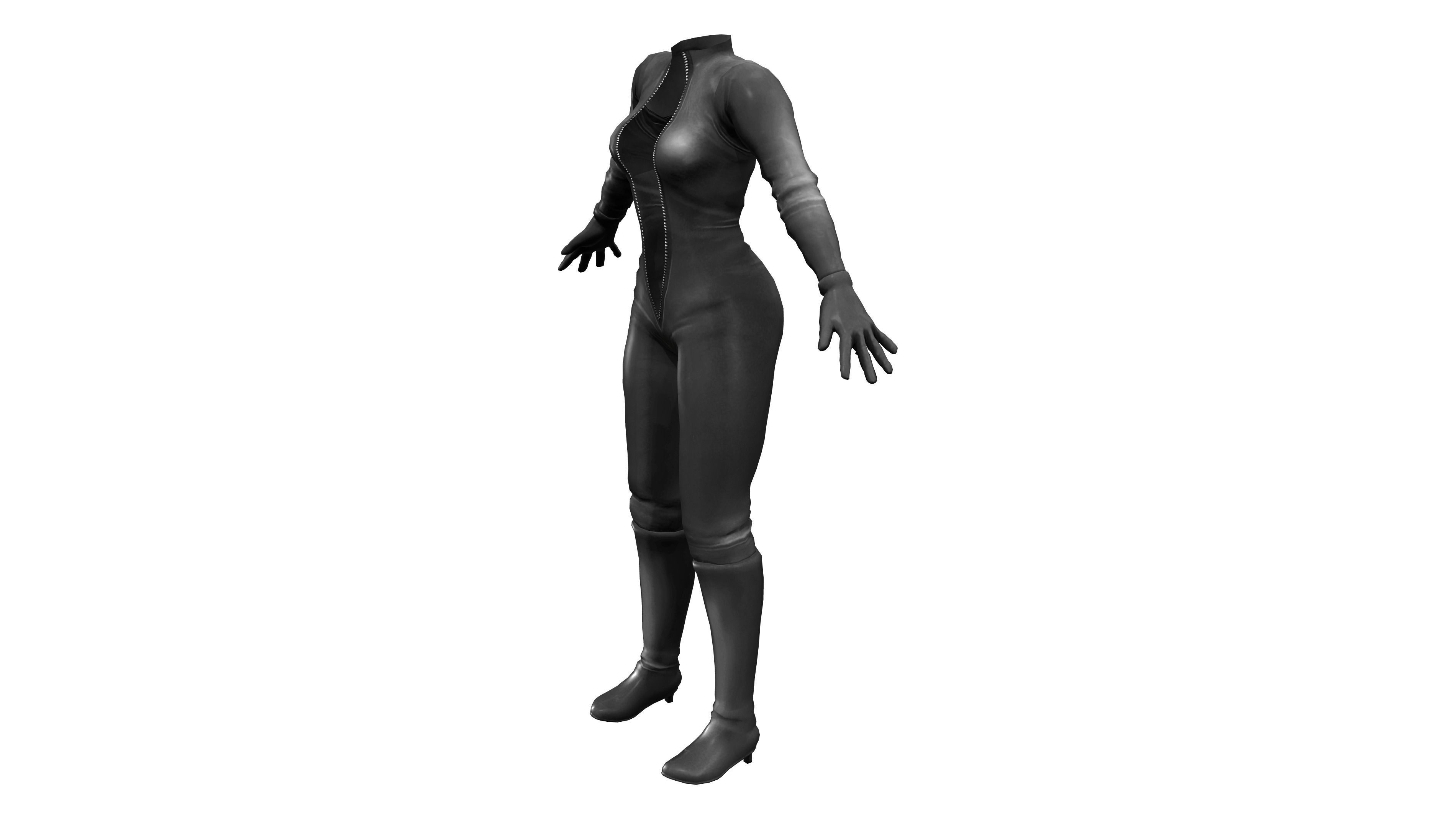 Front Zip Open Catsuit Low-poly 3D model_2