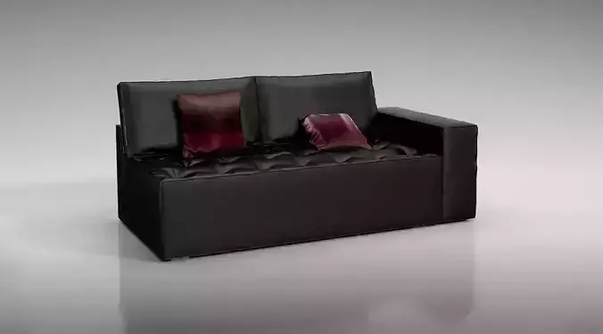 Modern Black Cushioned Love Seat 3D model