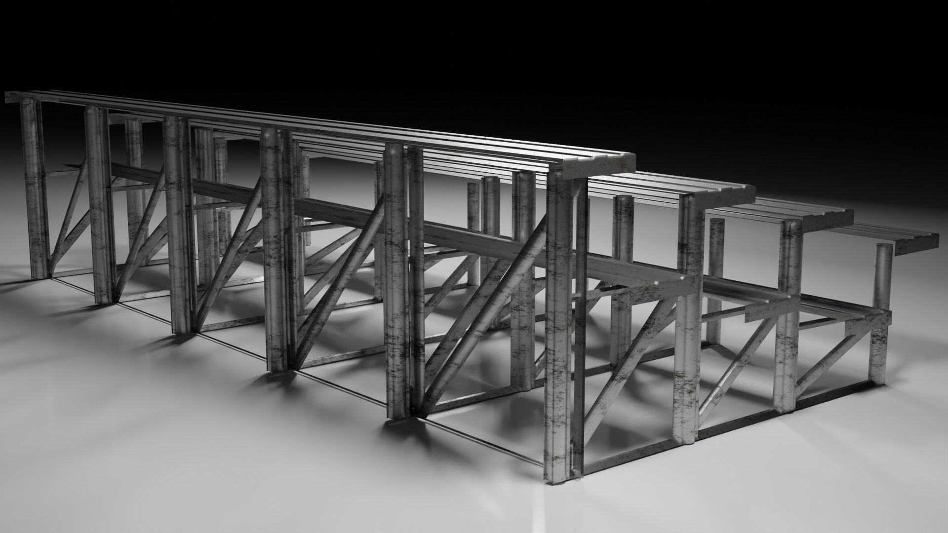 Bleachers set of metal 3D model_1