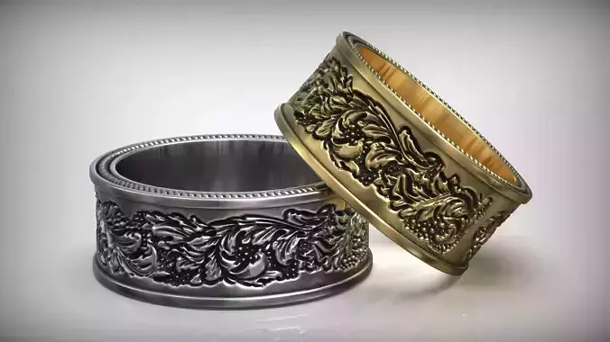 Vintage Floral Pattern Wedding Band