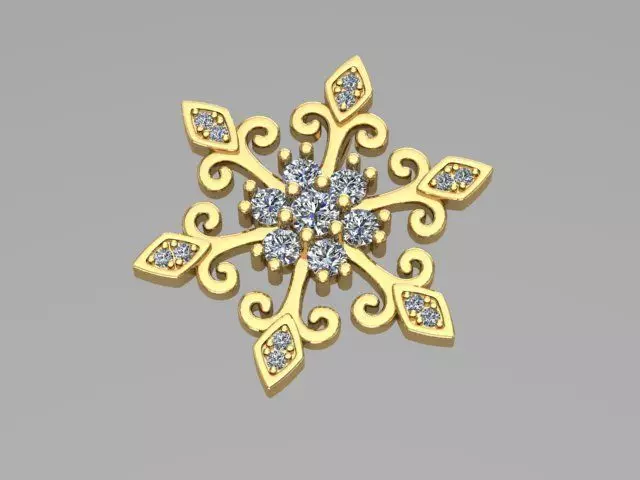pendant gold snowflake with diamonds Free 3D model_0