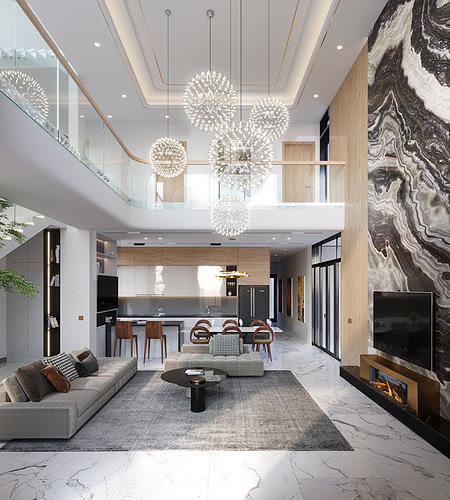 QD Living Room and Architectural 3D model 2