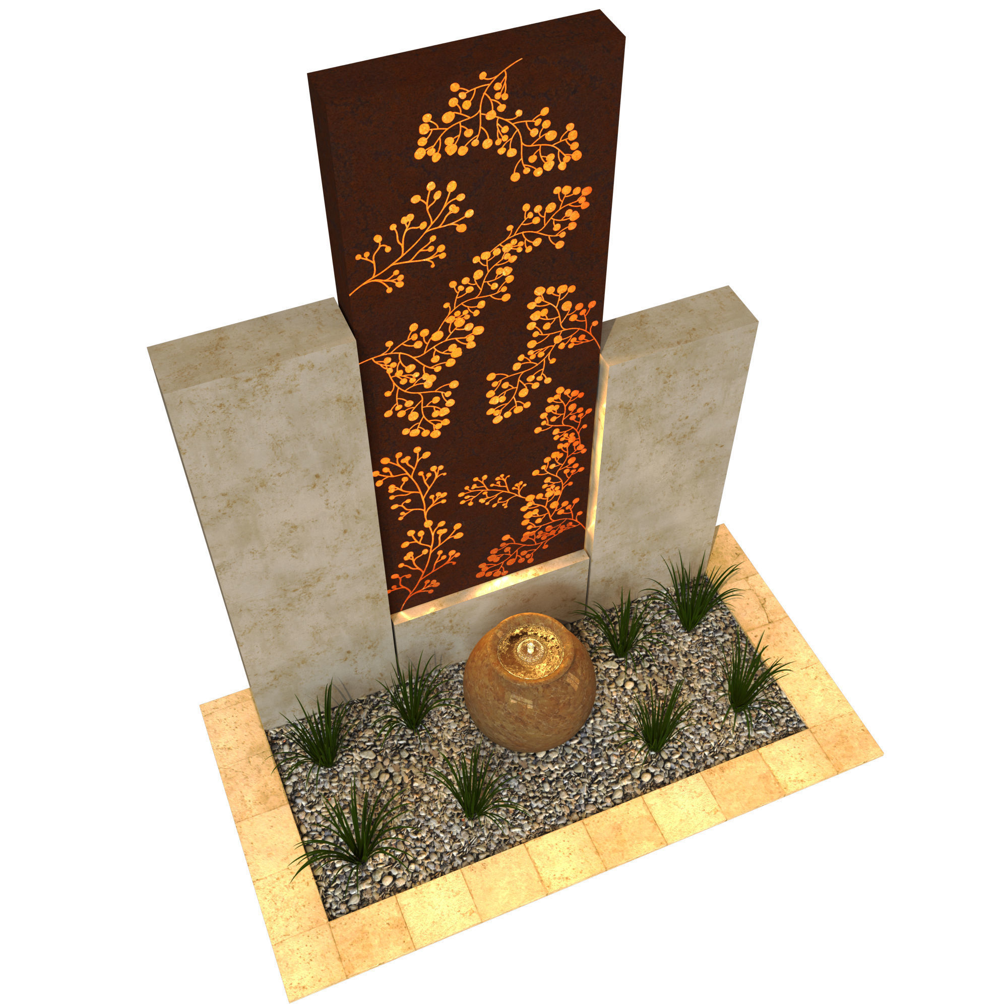 Entrance Wall With Fountain 3D model_2