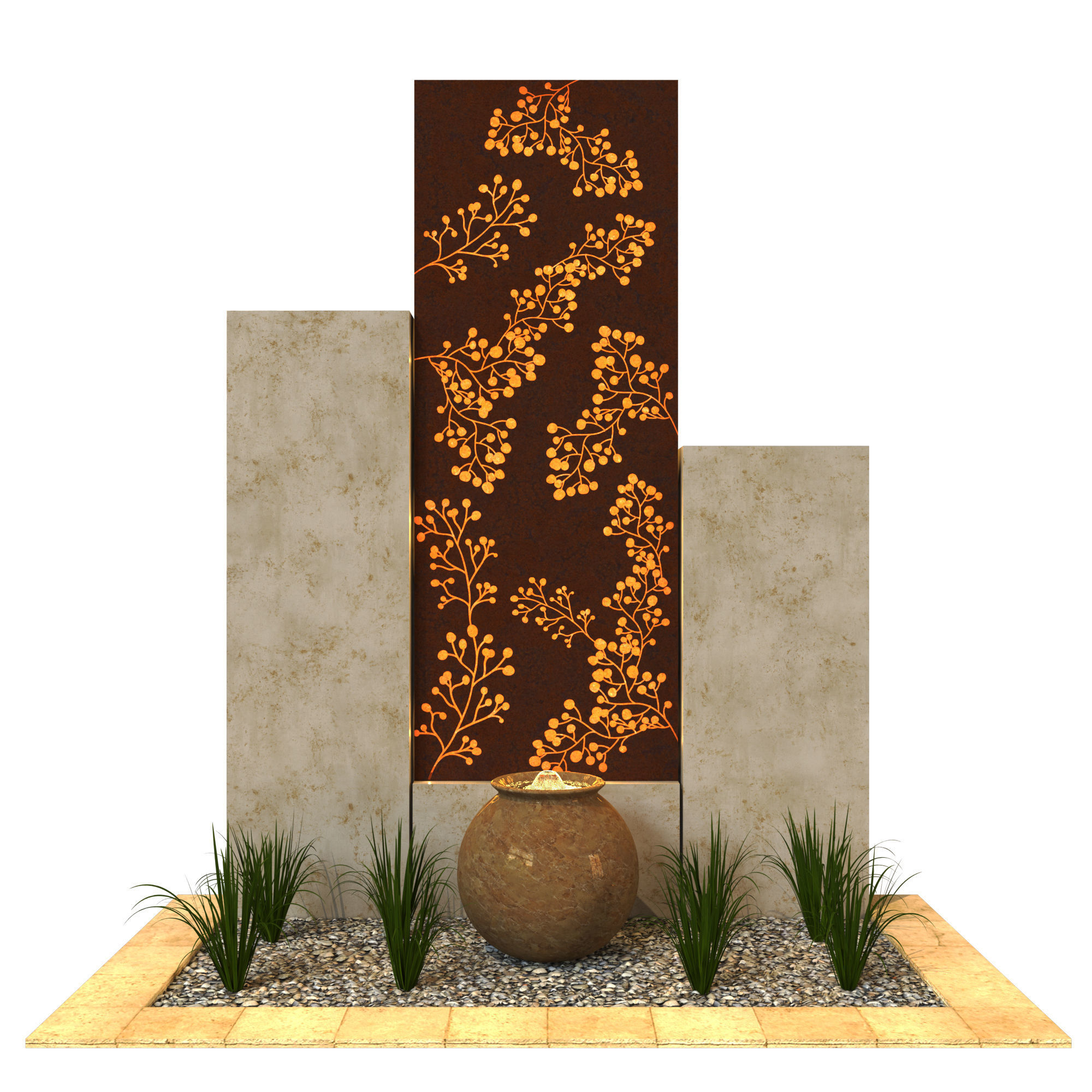 Entrance Wall With Fountain 3D model_1