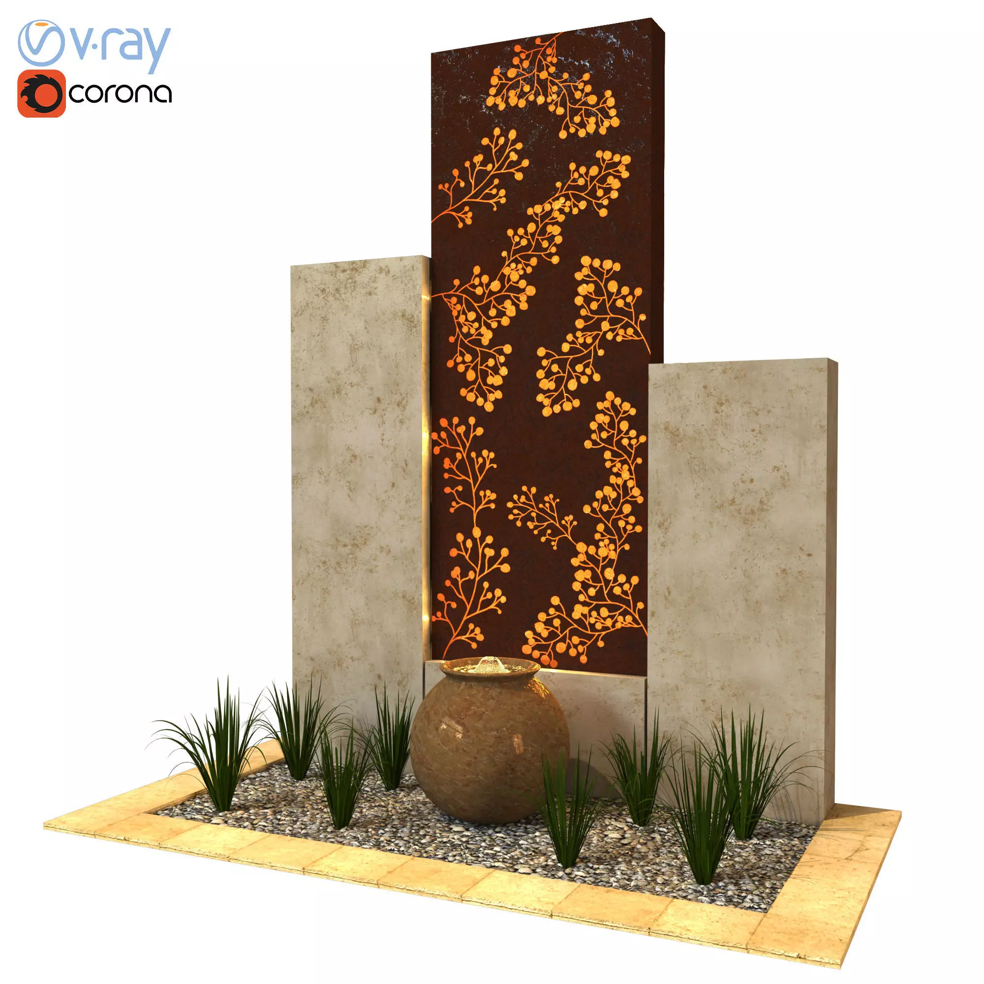 Entrance Wall With Fountain 3D model_0