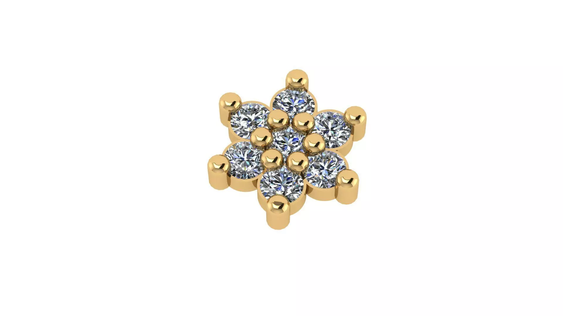 earrings diamond flower stud earring gold 3D print model_0