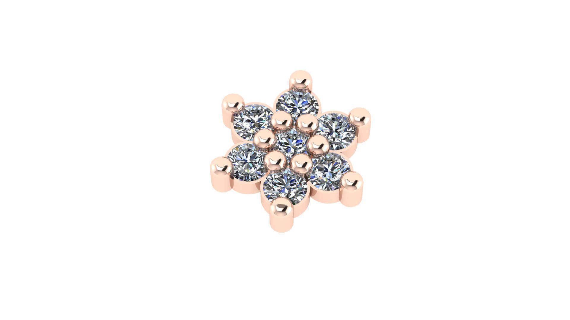 earrings diamond flower stud earring gold 3D print model_2