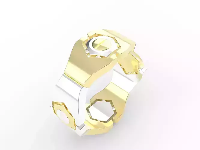 a ring in the form of a wrench with a nut and bolt