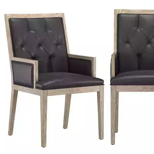 FRENCH CONTEMPORARY TUFTED SQUARE LEATHER CLOSED DINING ARMCHAIR