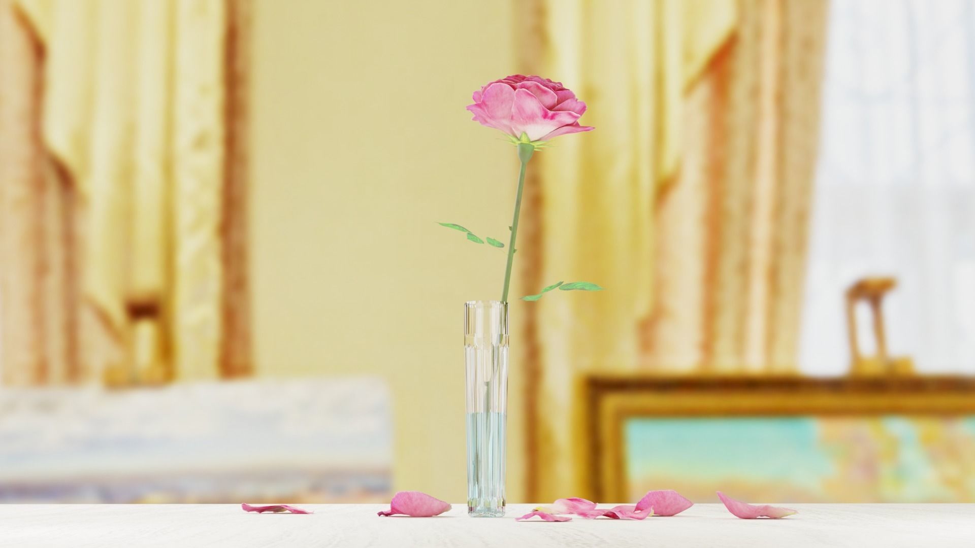 Pink Rose in a Crystal Vase 3D Model  Low-poly 3D model_2