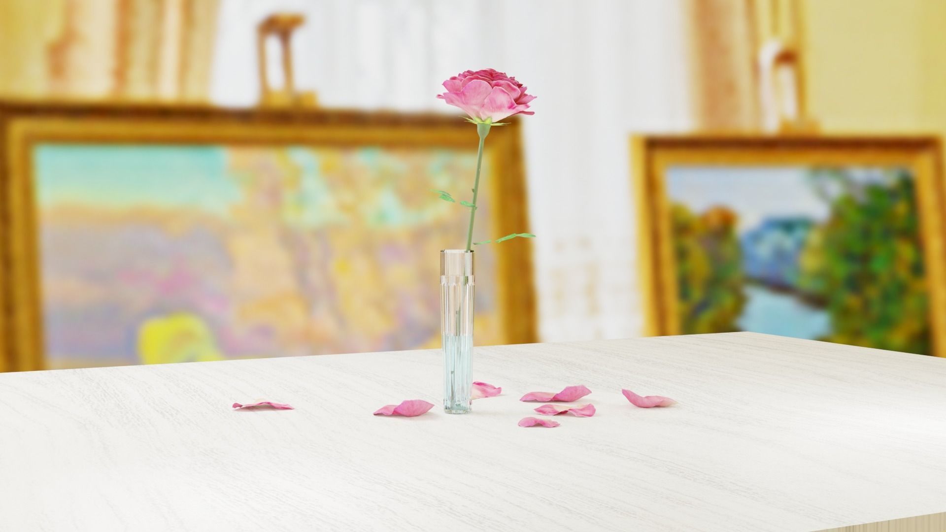 Pink Rose in a Crystal Vase 3D Model  Low-poly 3D model_8