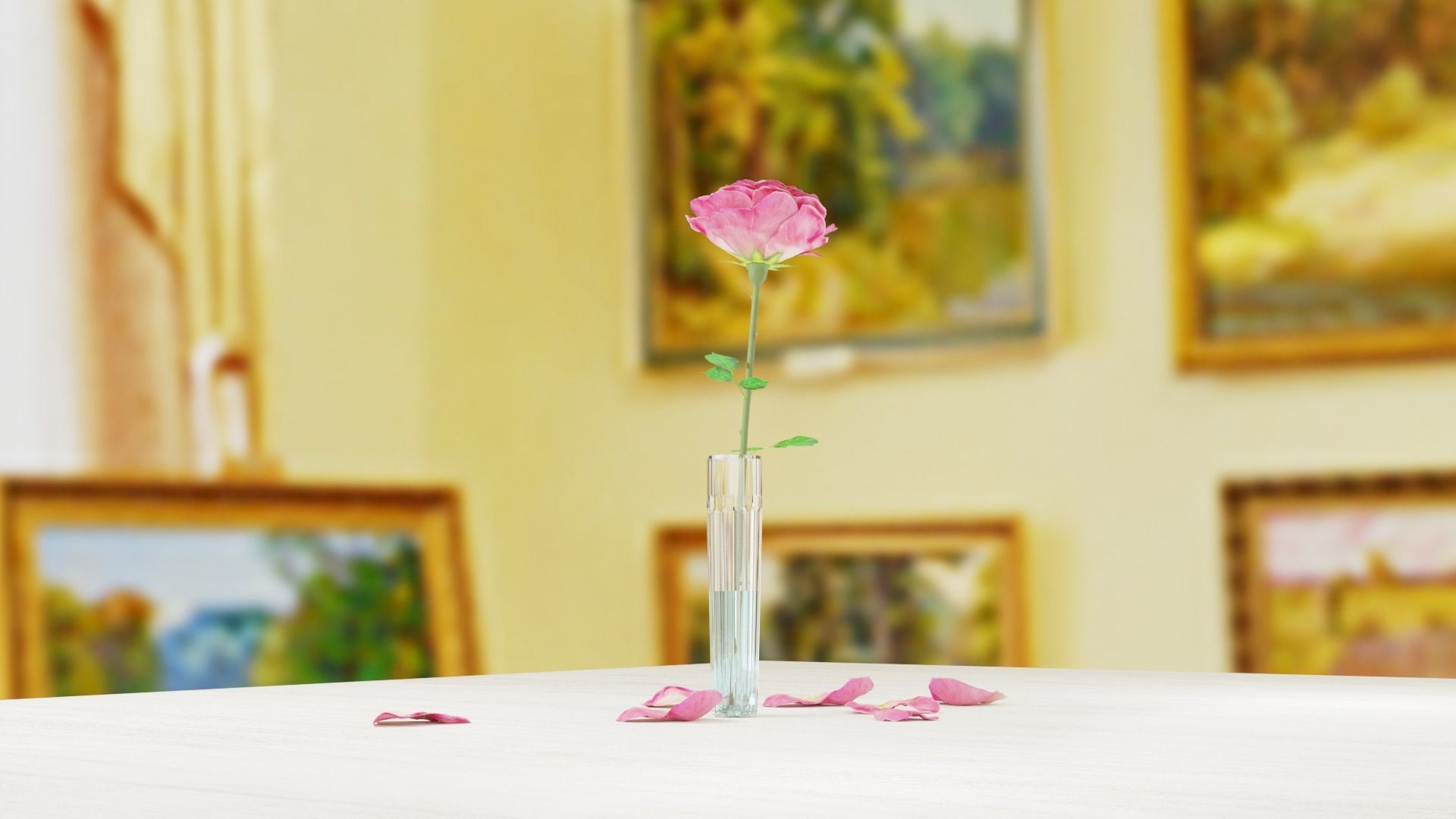Pink Rose in a Crystal Vase 3D Model  Low-poly 3D model_3