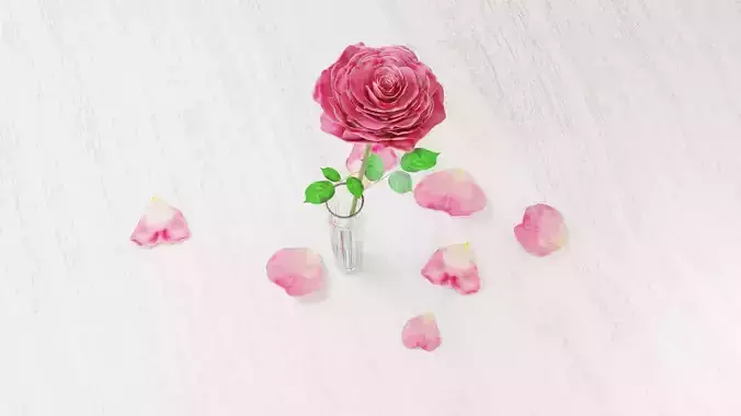 Pink Rose in a Crystal Vase 3D Model  Low-poly 3D model
